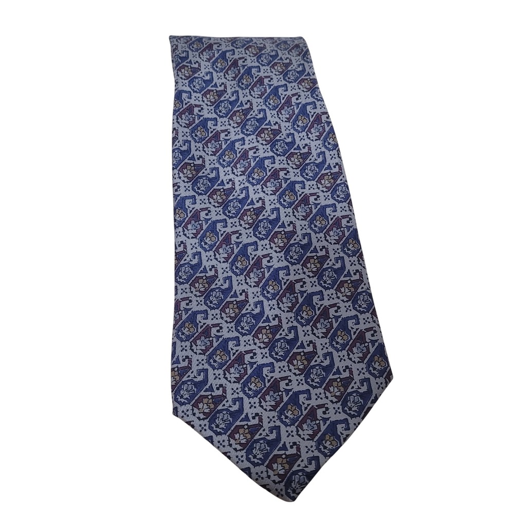 Robert Talbott Studio Mens Silk Tie Blue Burgundy Geometric‎ Paisley Made in USA
